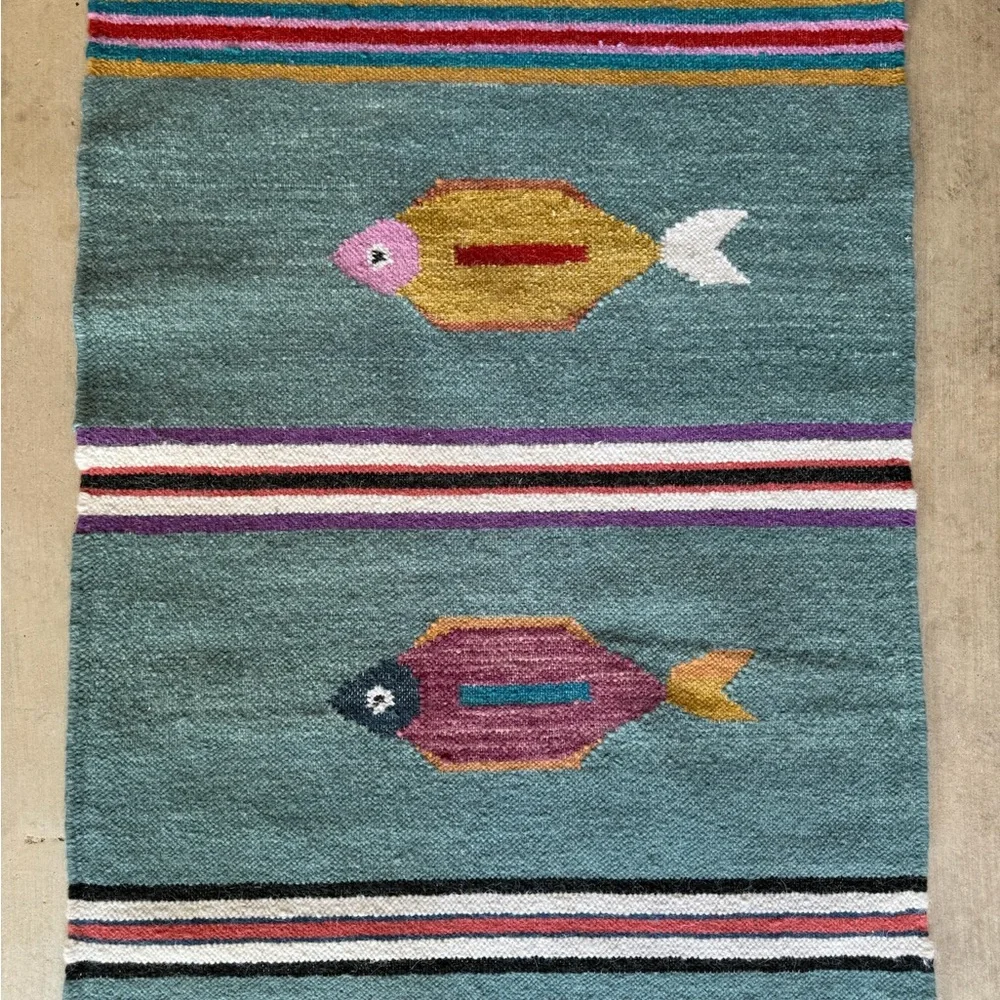 Colorful Fish Pattern Kilim Rug - Wool Rug - Picture 5 of 8